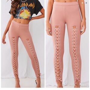 Lace-Up leggings Dusty Rose Pink Sz: Medium